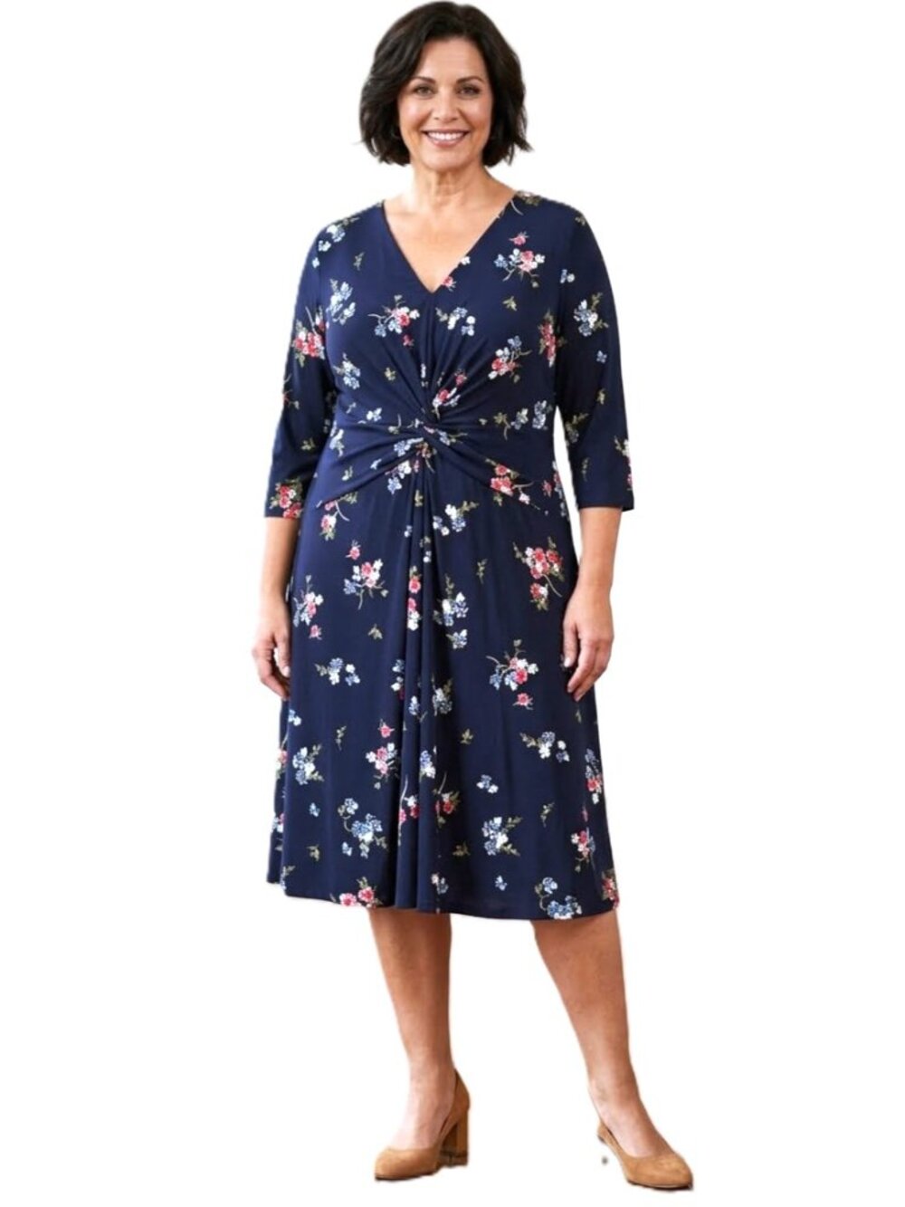 CHAPS Floral Twist-Front Midi Dress. Plus Size 24W
